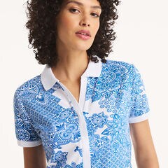 Printed Deck Polo Dress,Bright White,large