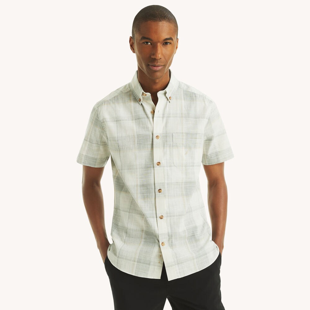 Plaid Short-Sleeve Shirt,Sail White,large