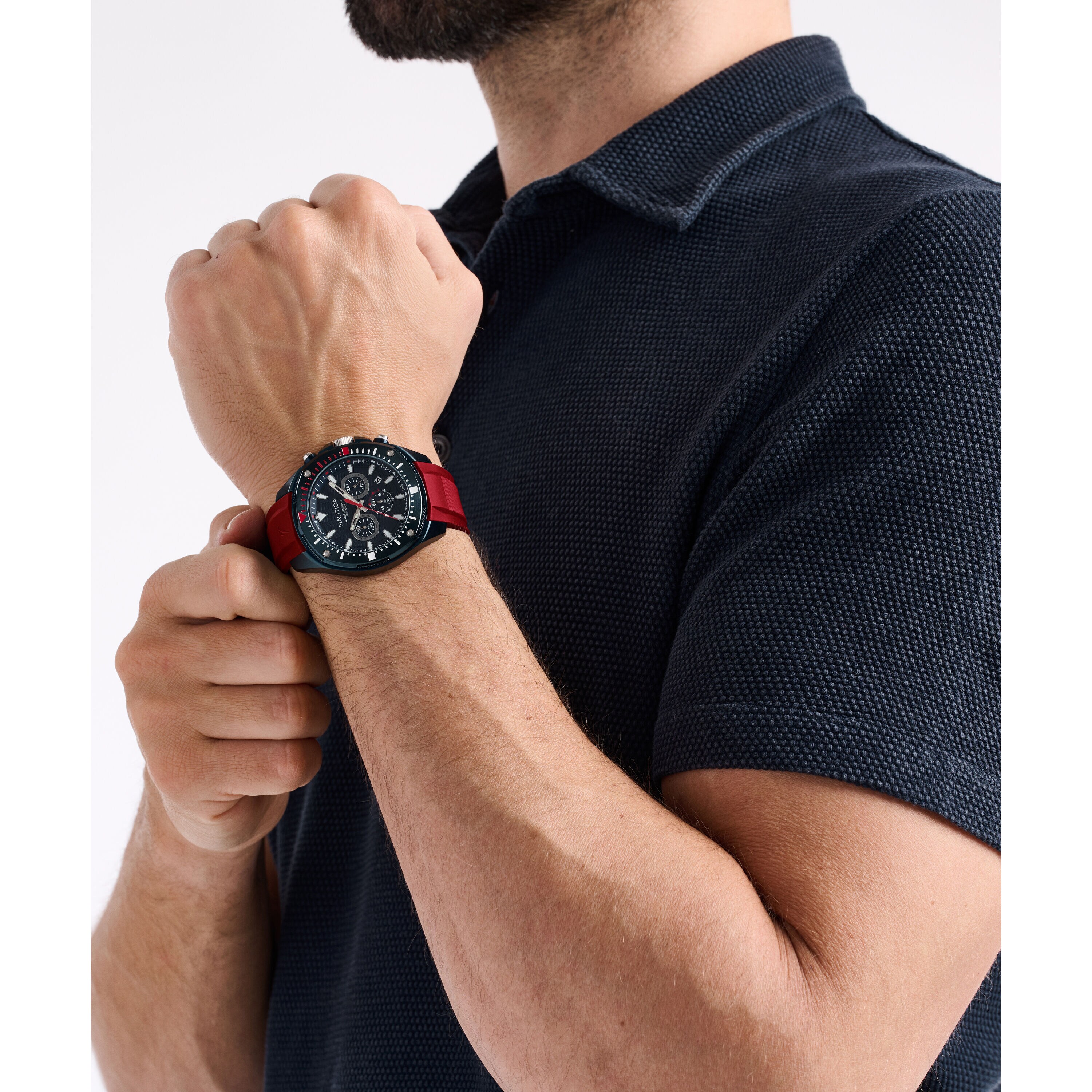 NCT 19 Chronograph Signal Flag Leather Watch | Nautica
