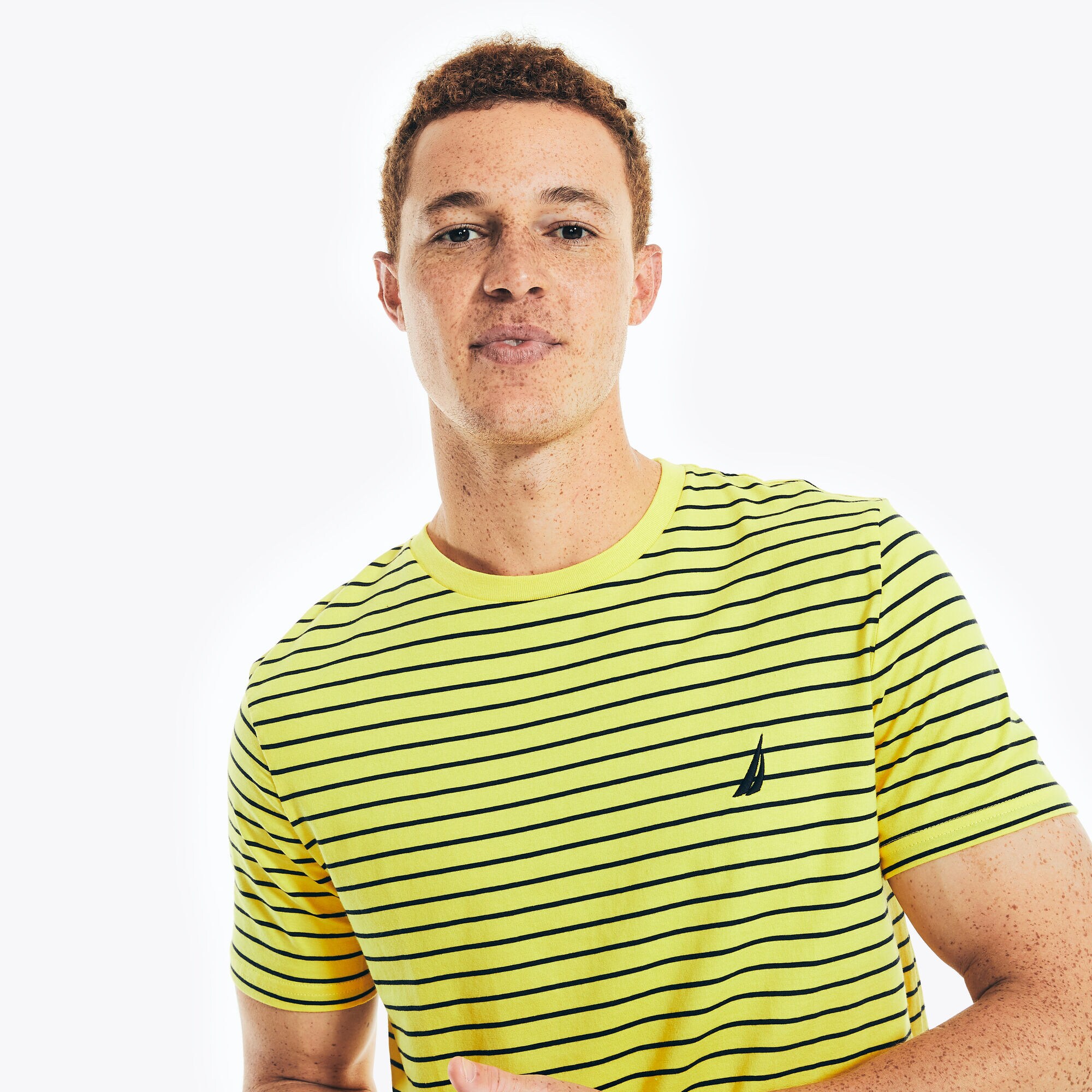 Striped Crewneck T-Shirt,Marigold,large