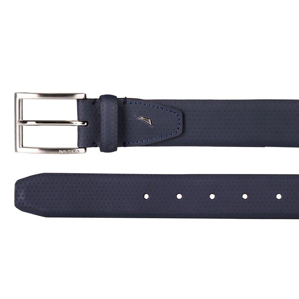 Perforated Leather Belt,Workshirt Blue,large
