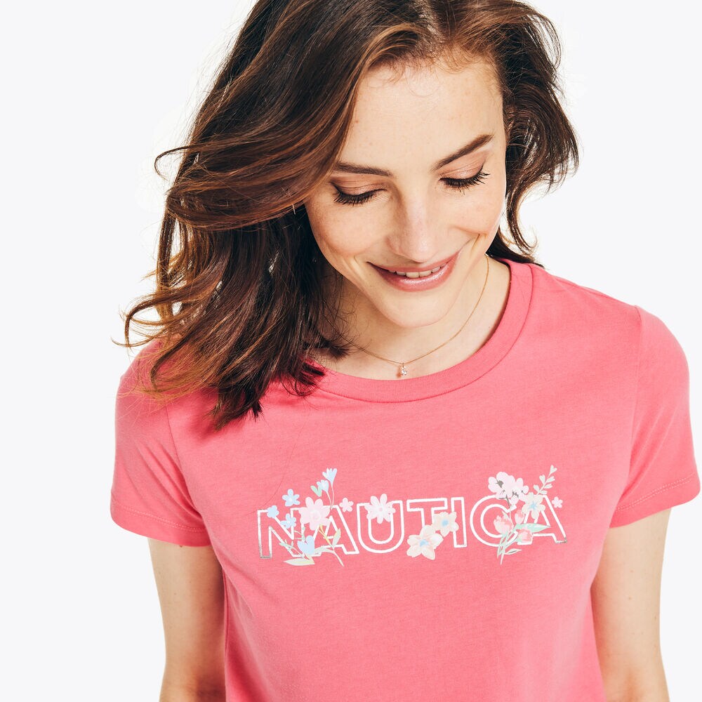 Floral Foil Logo Graphic T-Shirt,Prism Pink,large