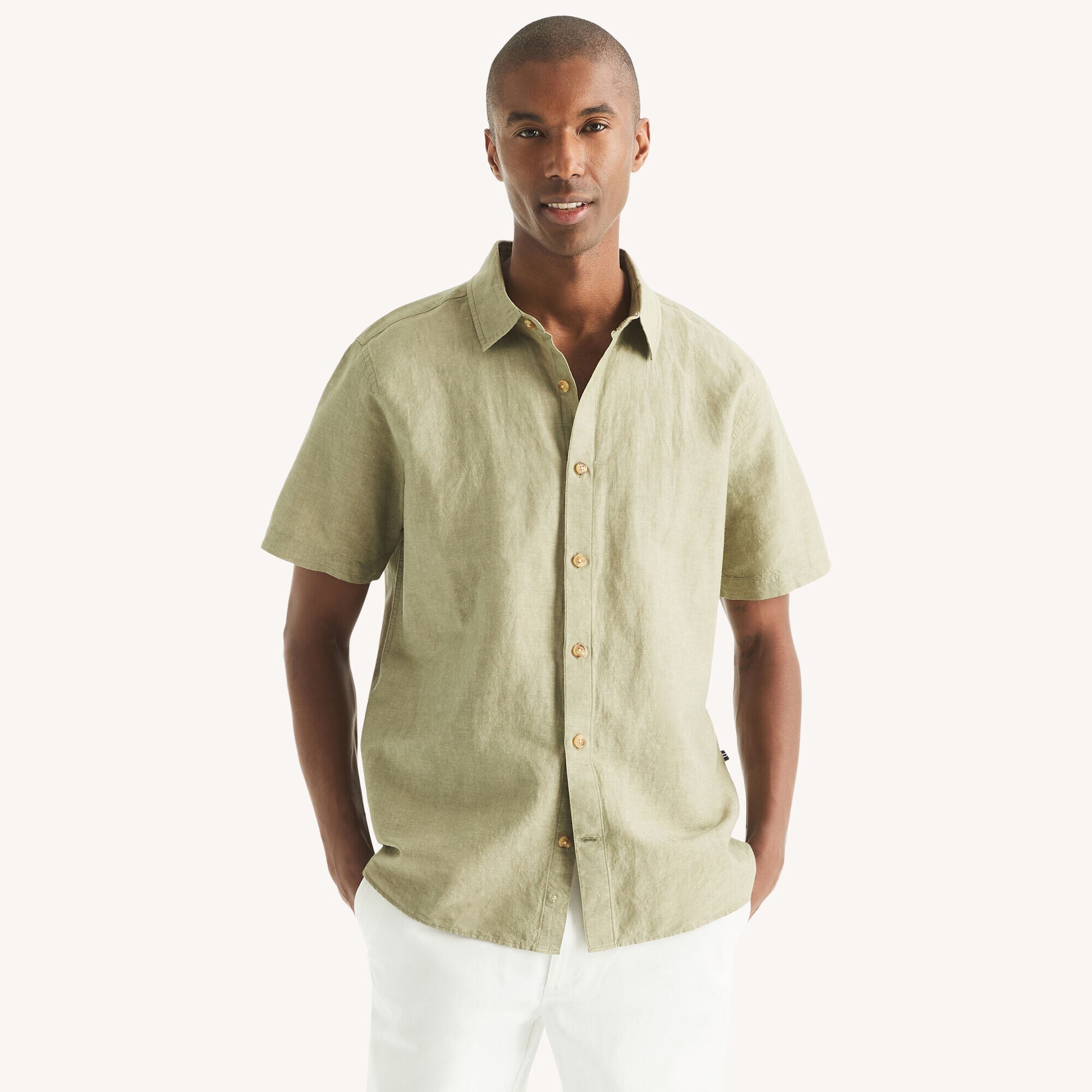 Linen Short-Sleeve Shirt,Everglades Green,large
