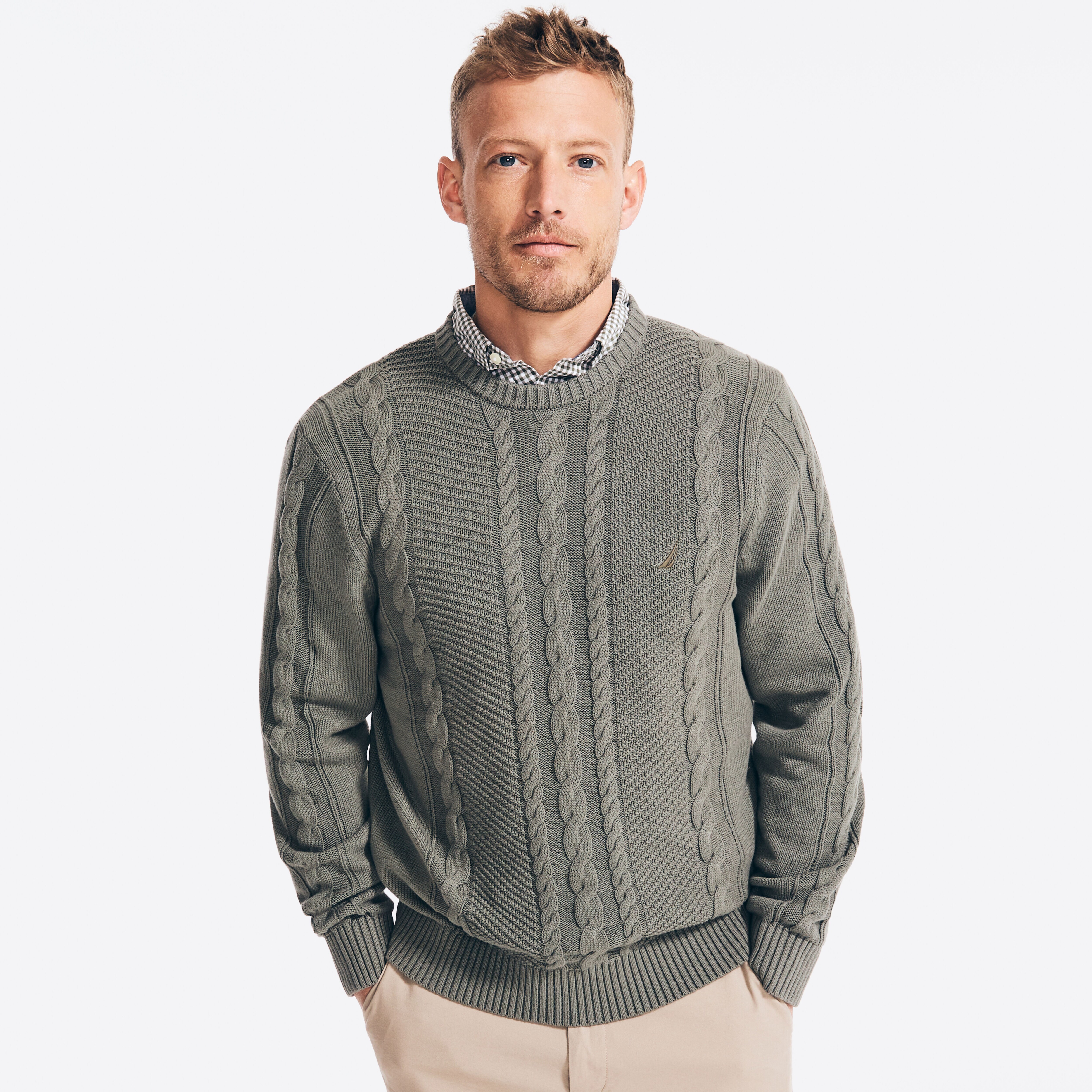 men's shetland wool cable sweater