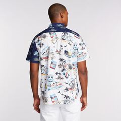 Short Sleeve Poplin Shirt in Postcard Print,Bright White,large