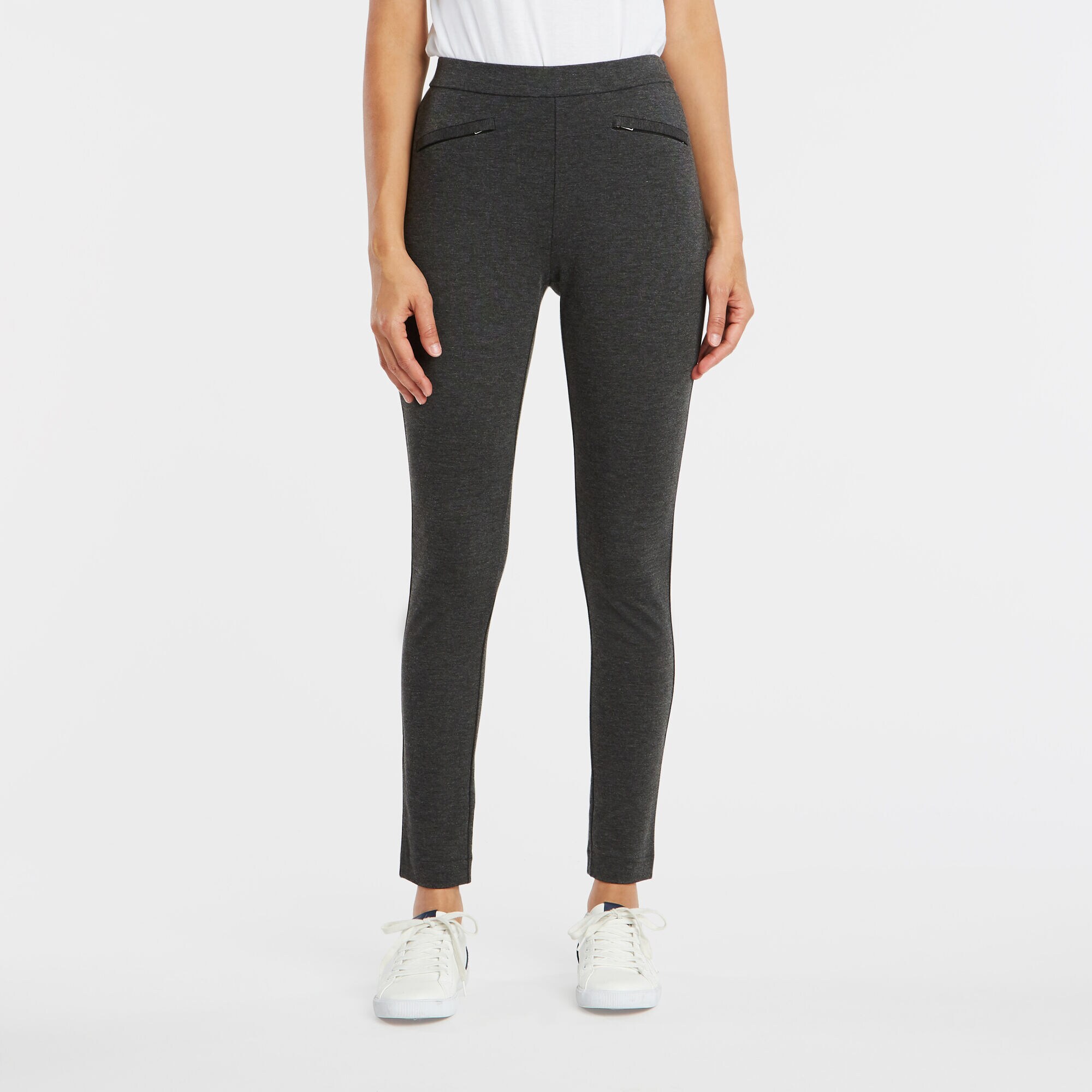 PULL ON HEATHER PONTE ANKLE PANTS,Dark Black Heather,large
