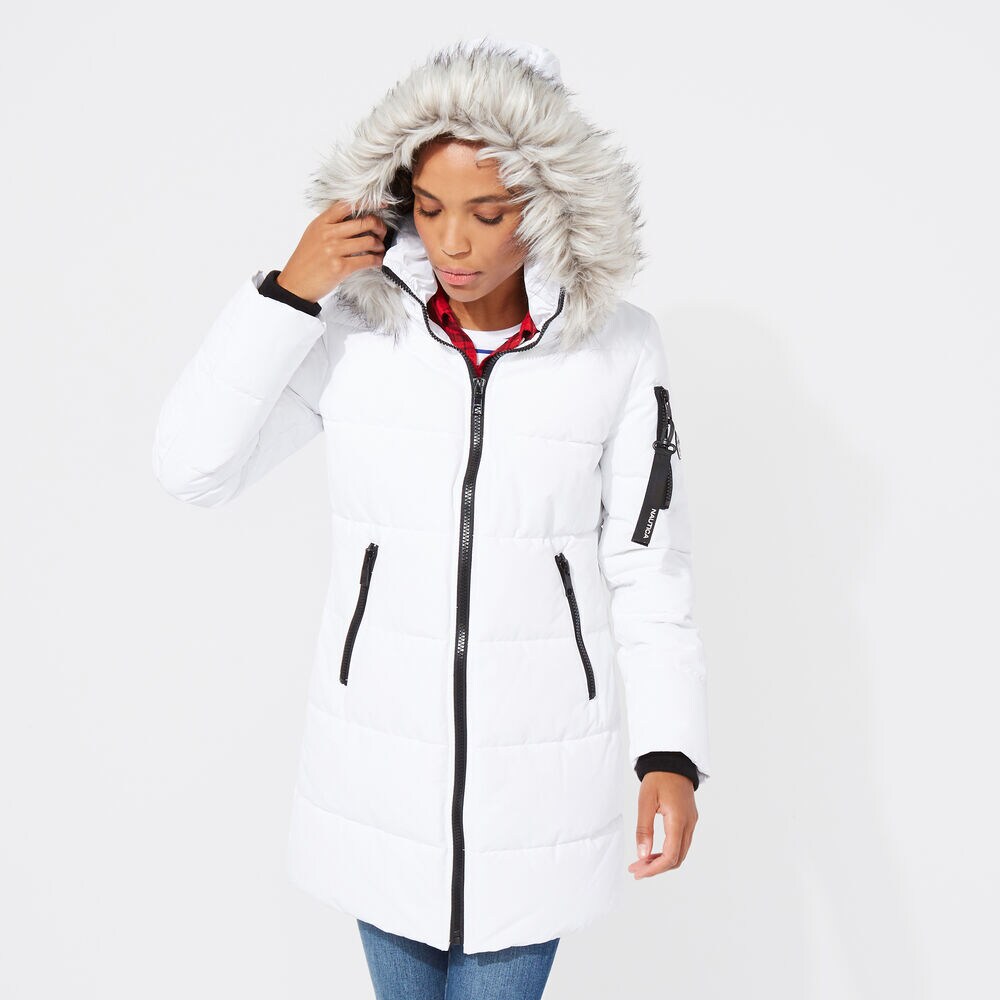 WOMEN'S QUILTED PUFFER COAT ,Bright White,large