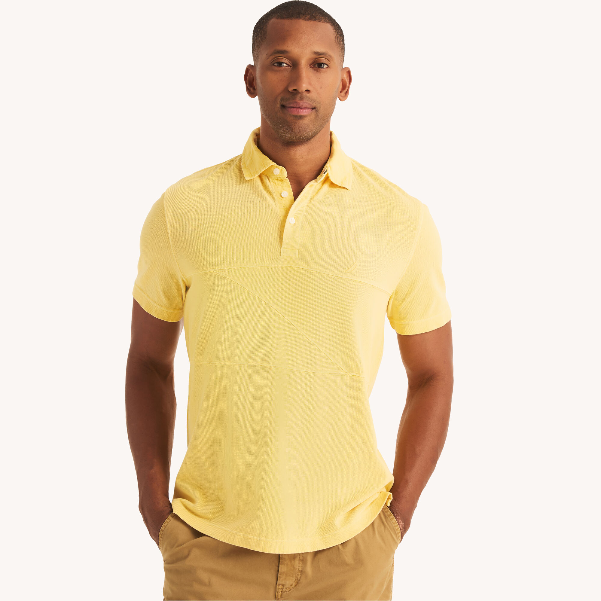 Classic Fit Pieced Polo,Soft Yellow,large