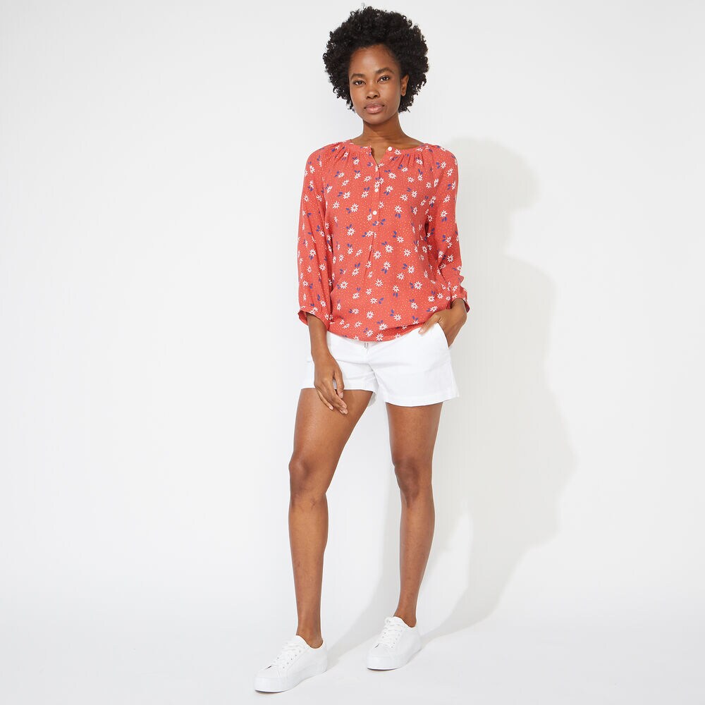 NAUTICA JEANS CO. DOT AND FLORAL PRINT TOP,Crimson,large