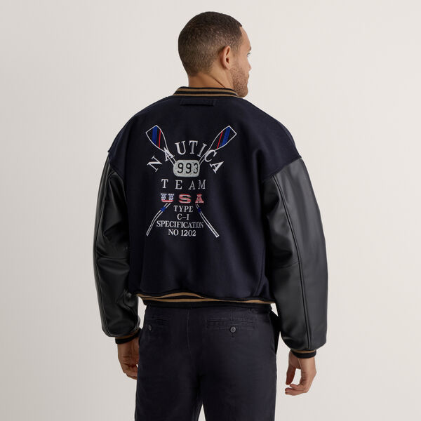 Bomber Jacket With Faux Leather Sleeves