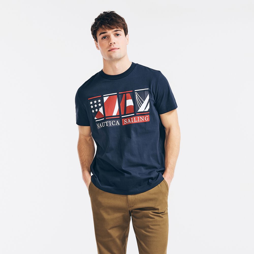 SAILING GRAPHIC T-SHIRT,Navy,large