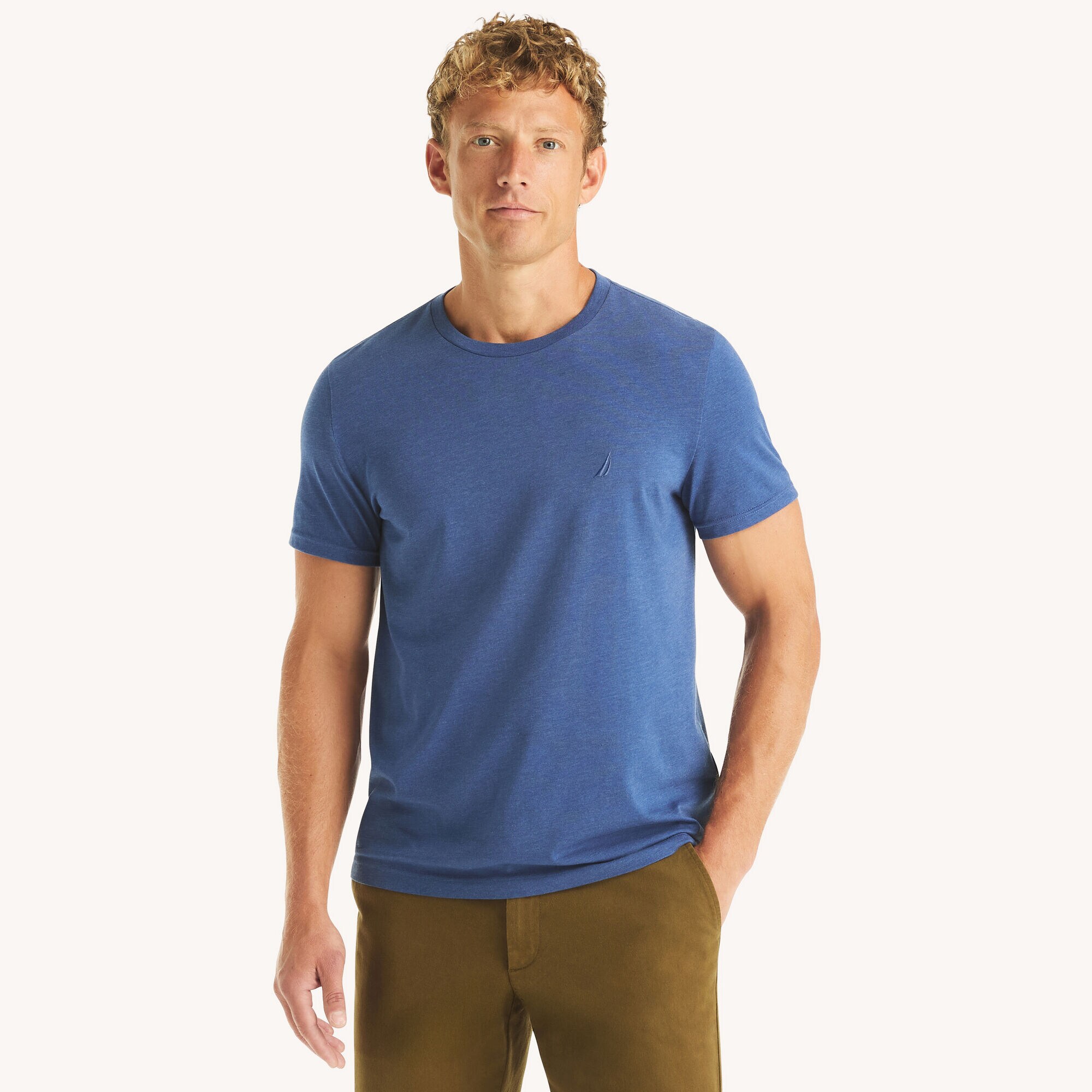 Heather Crewneck Deck T-Shirt,Stellar Blue Heather,large