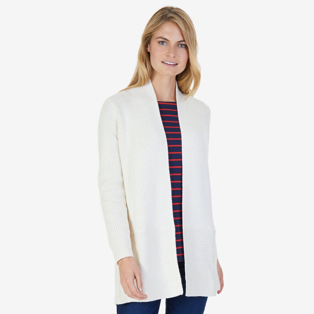 Long Ribbed Cardigan,Chalk,large