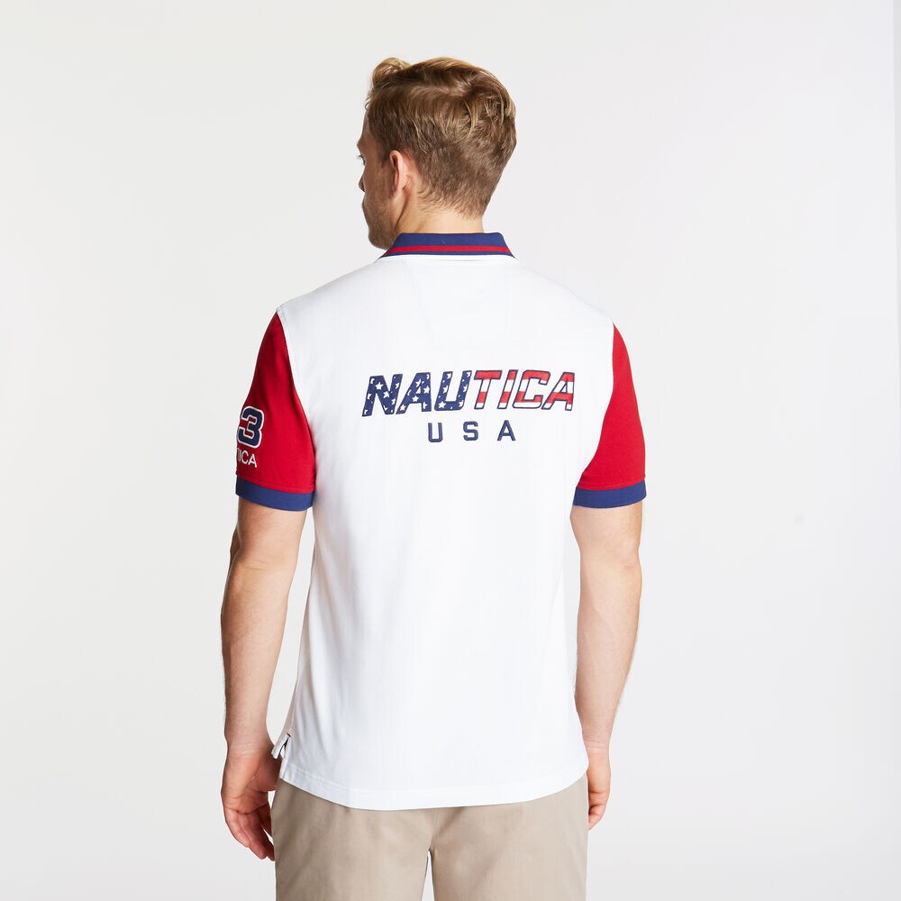 Short Sleeve Classic Fit USA Performance Polo,Bright White,large
