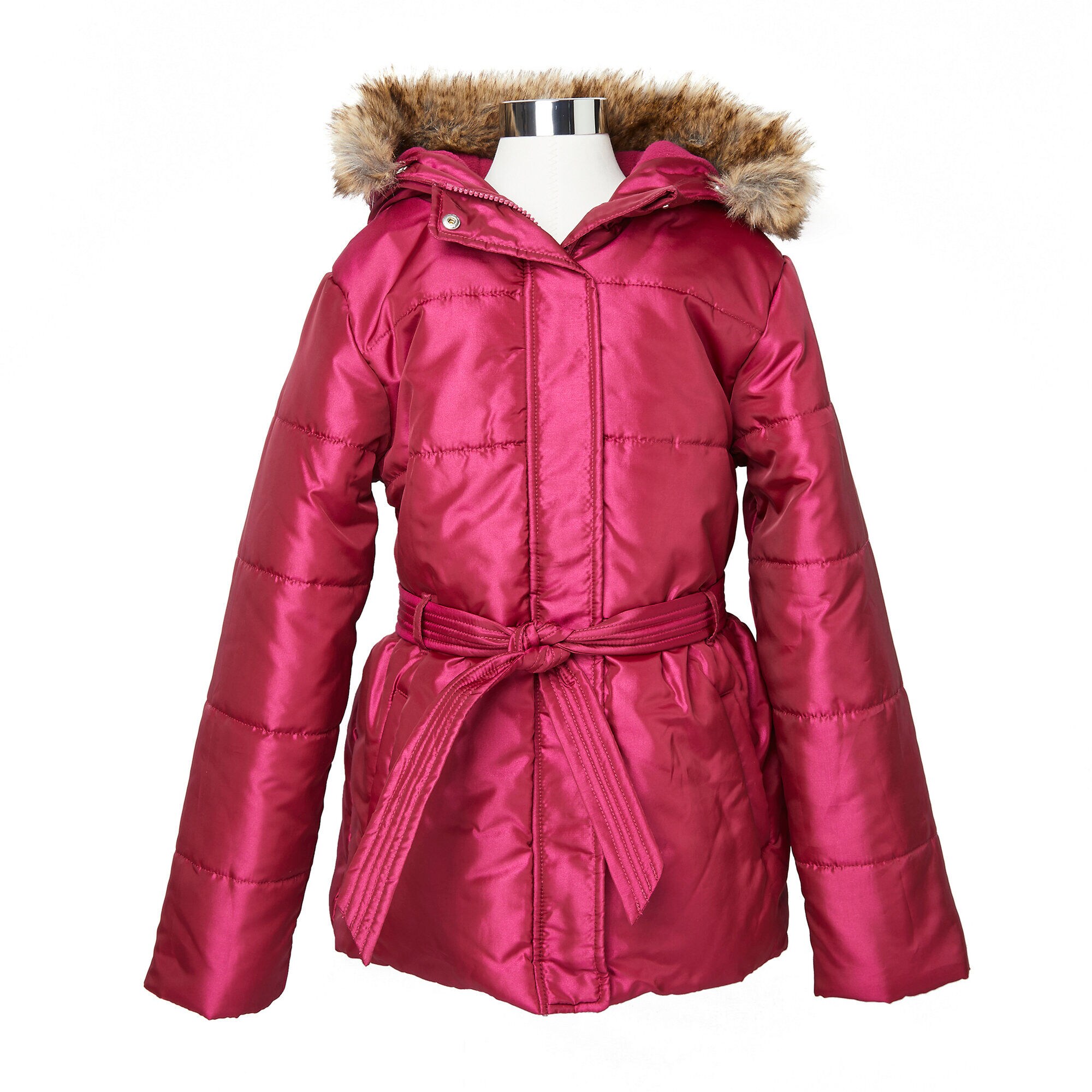  Girls' Faux Fur Hooded Coat (8-16),Tango Red,large