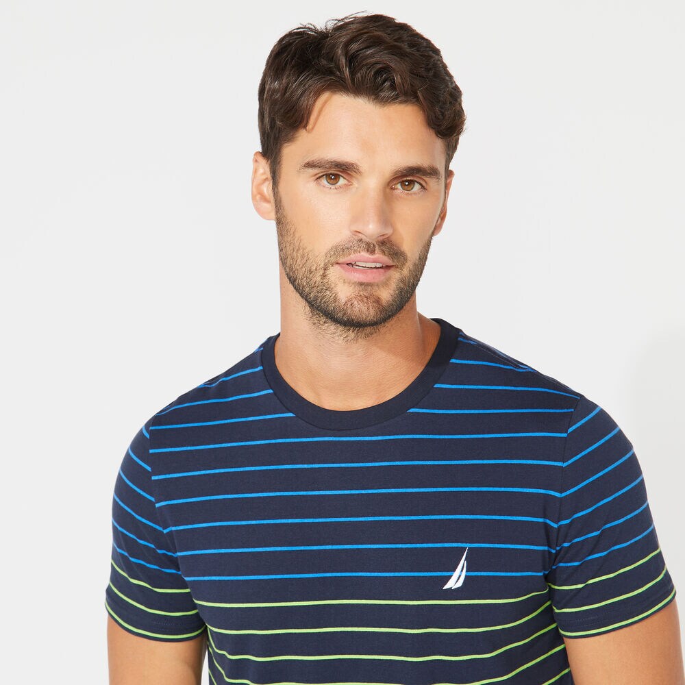 CREWNECK STRIPED T-SHIRT,Navy,large