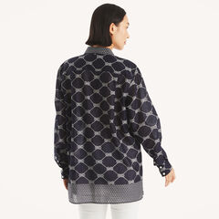 Printed Button-Up Shirt,Navy,large