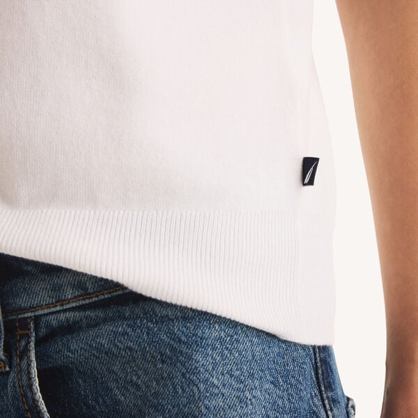 Scallop-Trim Johnny Collar Short-Sleeve Sweater