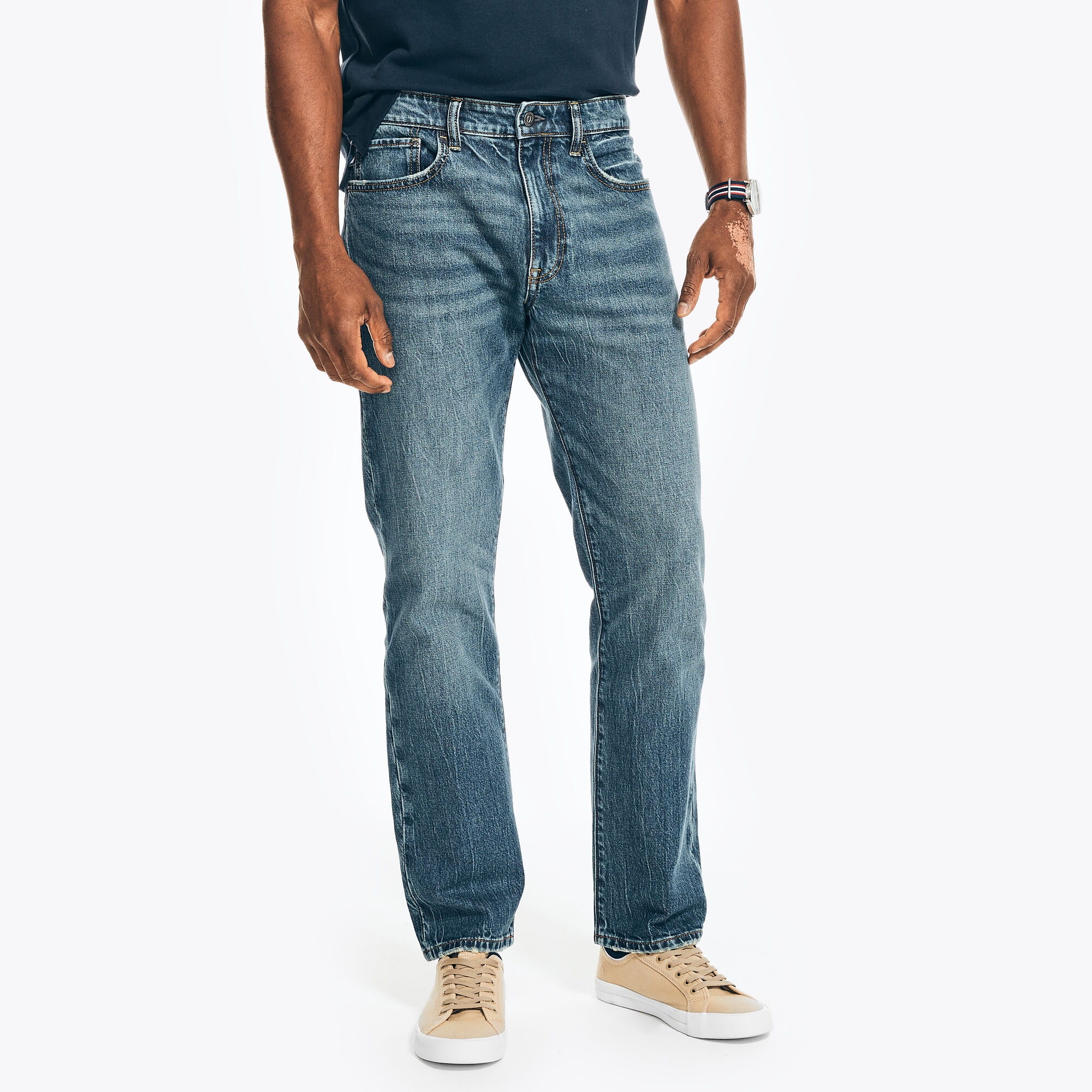 VINTAGE STRAIGHT STRETCH DENIM,Lapis,large