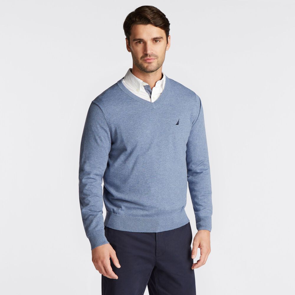BIG & TALL V-NECK NAVTECH SWEATER,Anchor Blue Heather,large