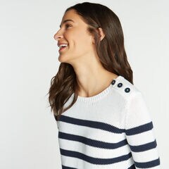 CLASSIC FIT CREWNECK SWEATER IN STRIPE,Bright White,large