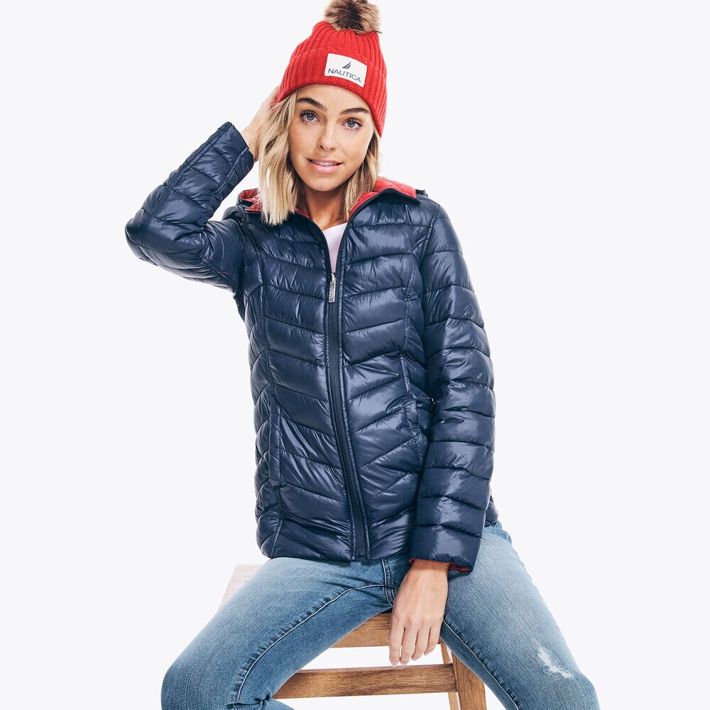 REVERSIBLE HOODED PUFFER,Stellar Blue Heather,large