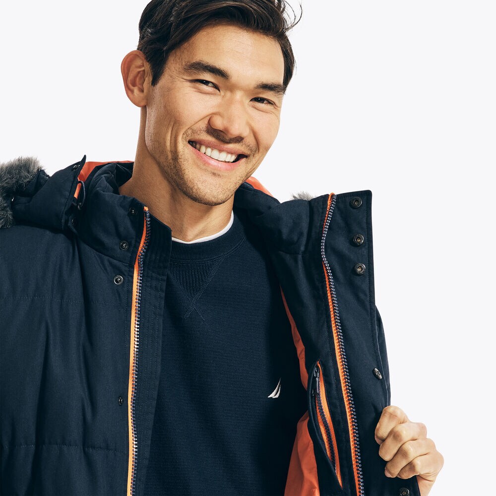FAUX-FUR TRIMMED PARKA,Navy,large