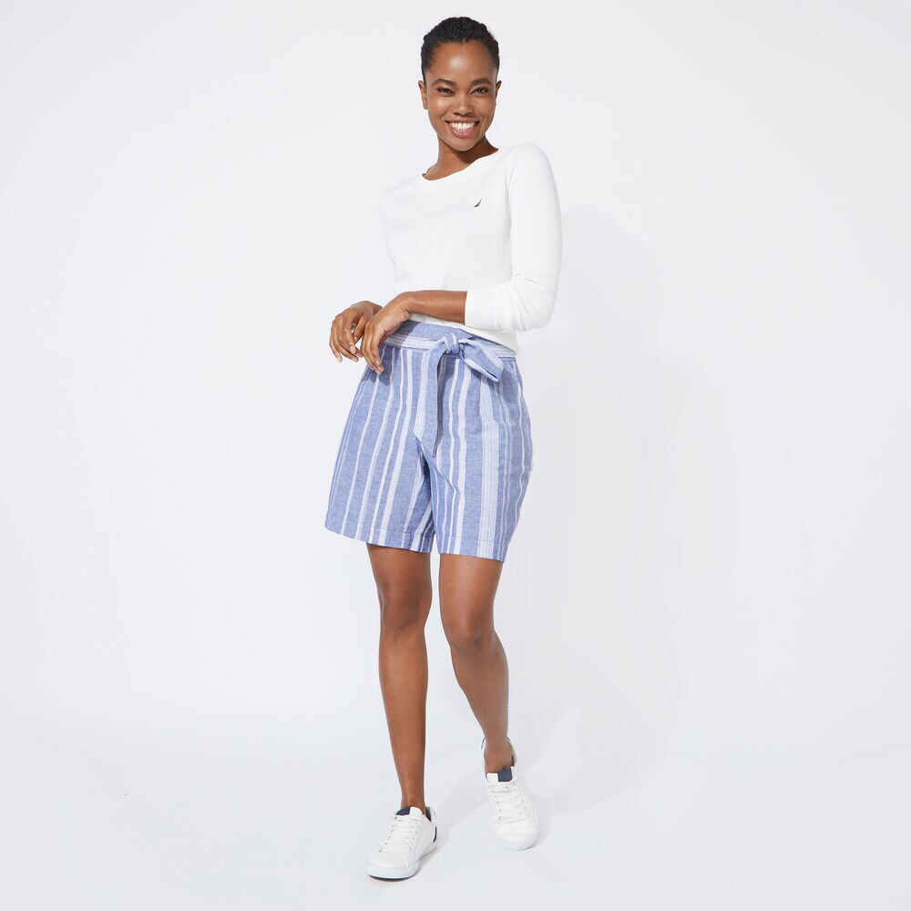 8" STRIPED LINEN BLEND HIGH WAIST SHORTS,Limoges,large