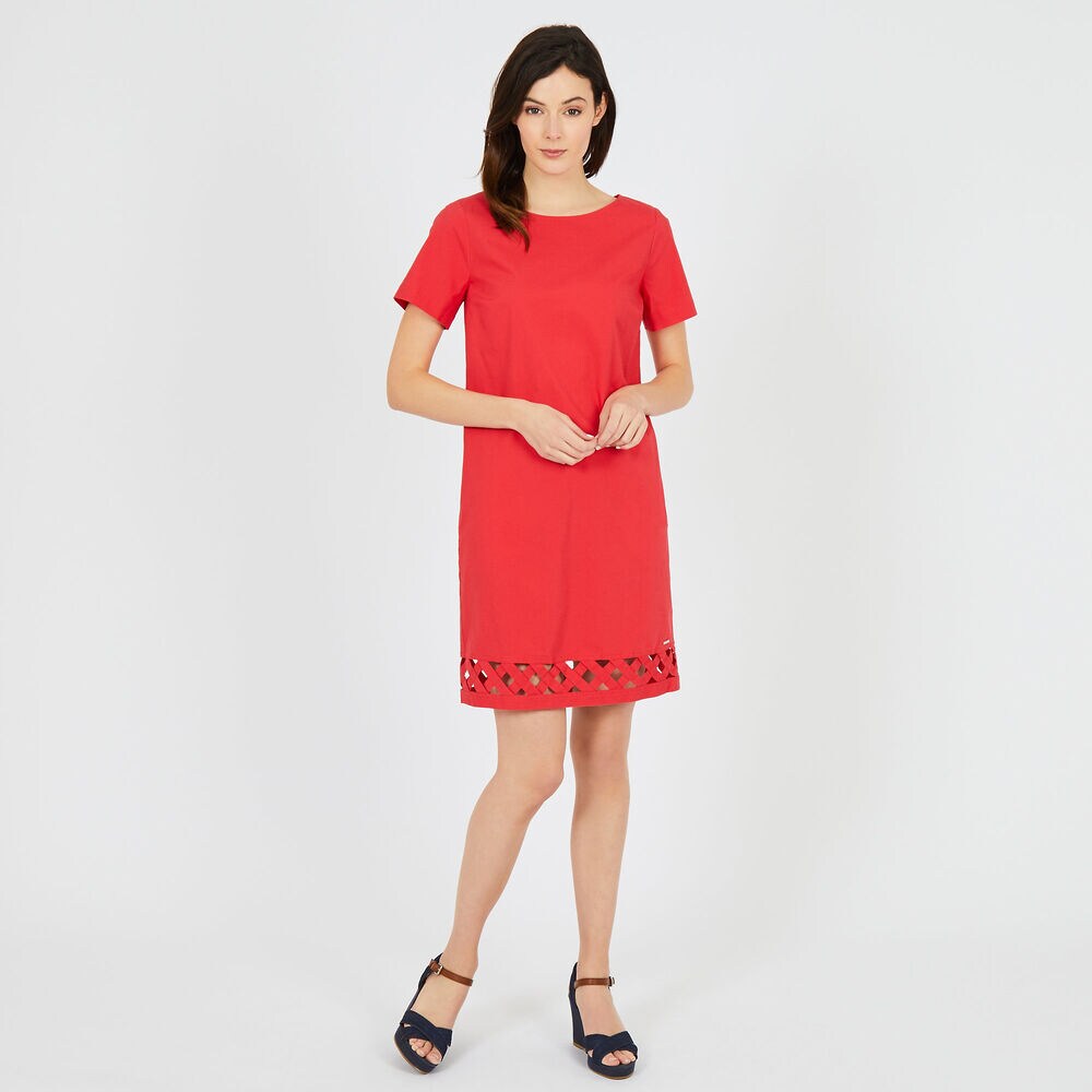 Sheath Dress with Lattice Trim,Buoy Red,large