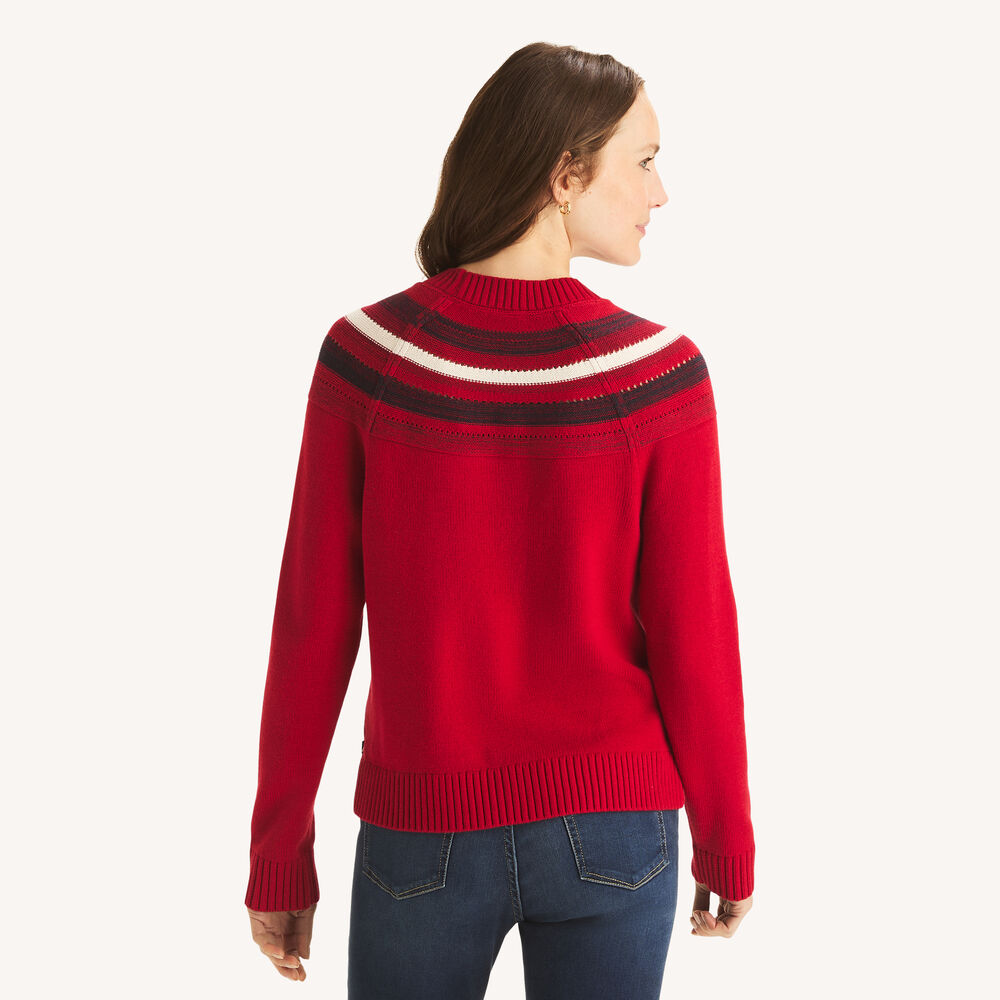 Striped Crewneck Sweater,Classic Red,large