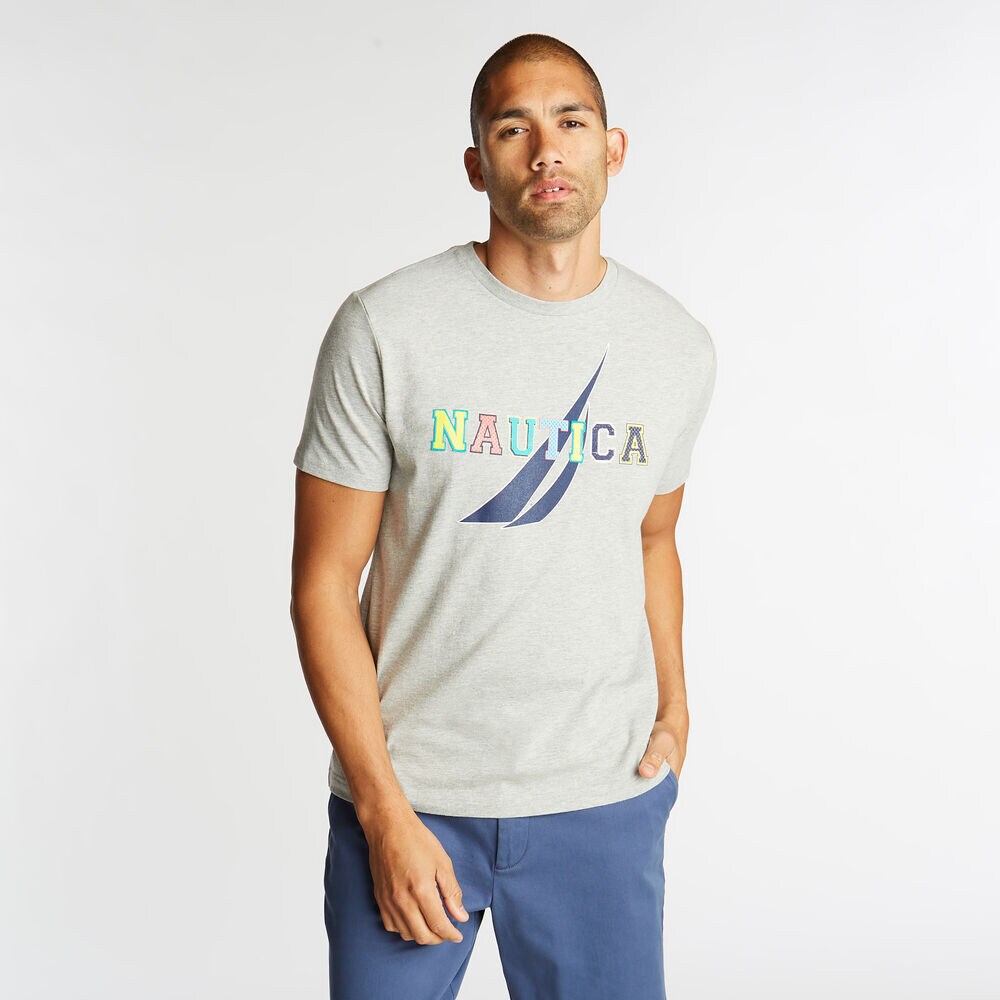 JERSEY T-SHIRT IN NAUTICA BRAND ICON GRAPHIC,Grey Heather,large
