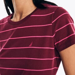 Striped Crewneck T-Shirt,Fancytail Fuschia,large