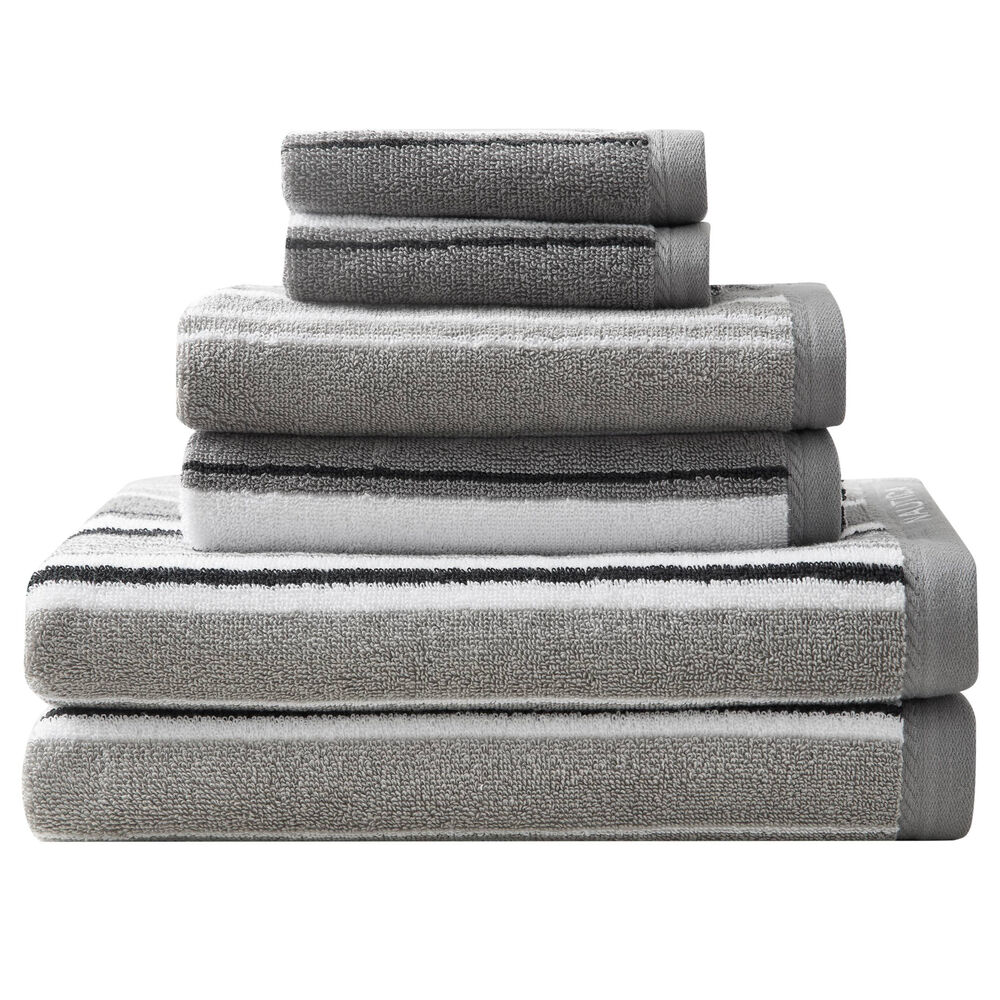 AGONDA STRIPED TOWEL SET, 6-PC,Grey Heather,large