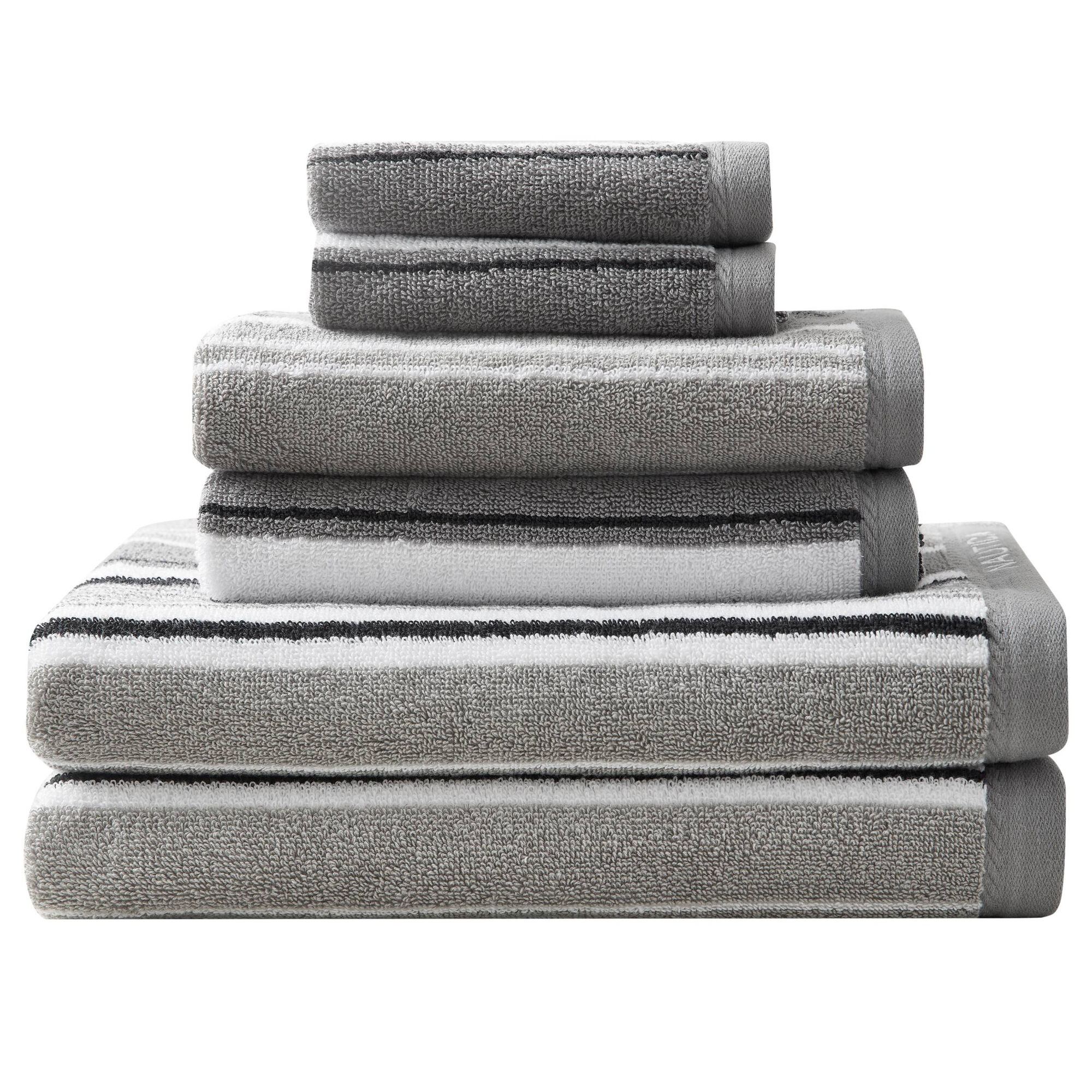 AGONDA STRIPED TOWEL SET, 6-PC,Grey Heather,large