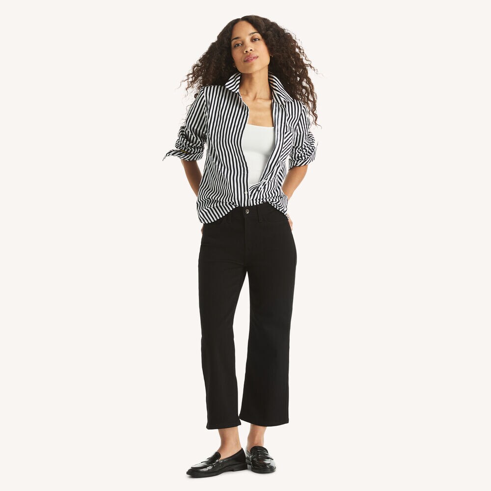 Striped Button-Up Shirt,Navy,large