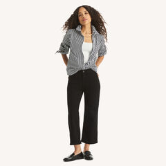 Striped Button-Up Shirt,Navy,large