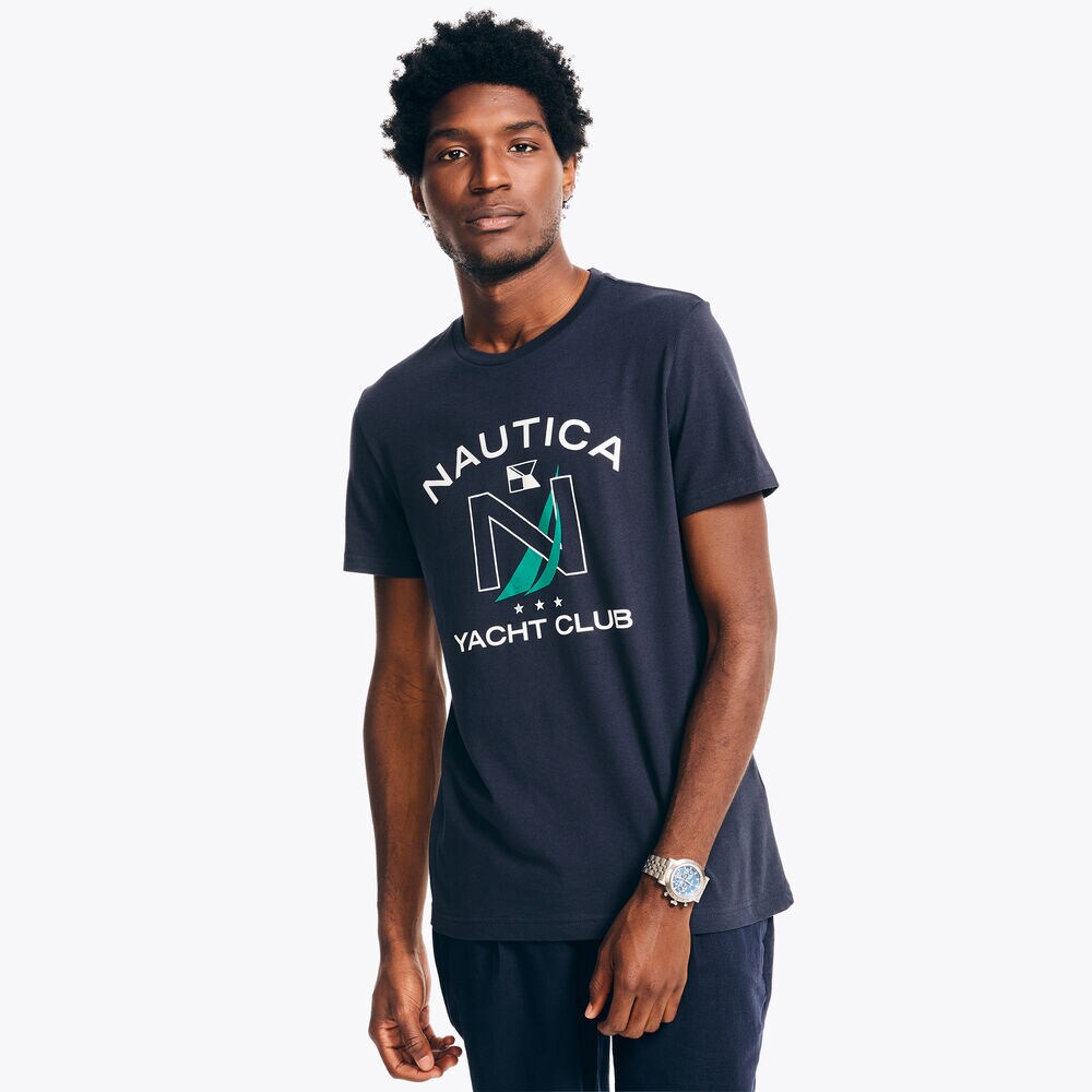 Yacht Club Graphic T-Shirt,Navy,large