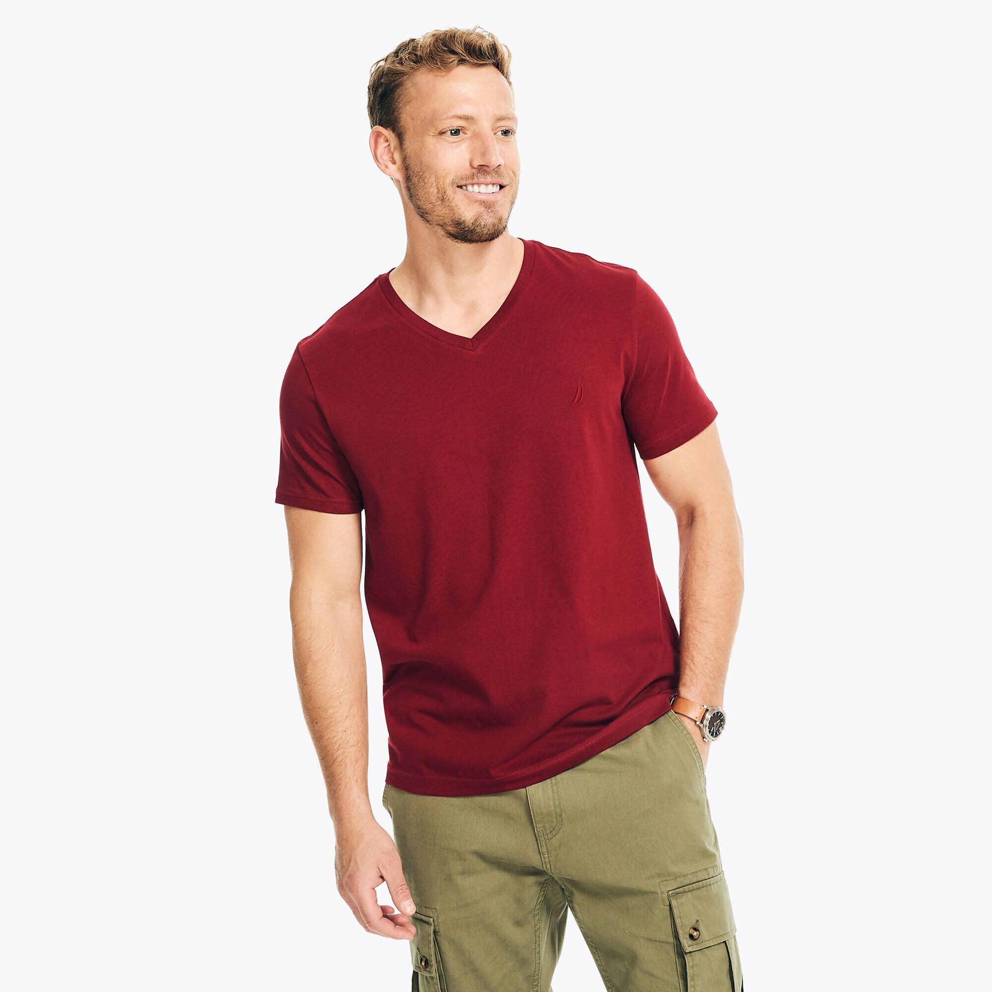 PREMIUM COTTON V-NECK T-SHIRT,Sailor Red,large