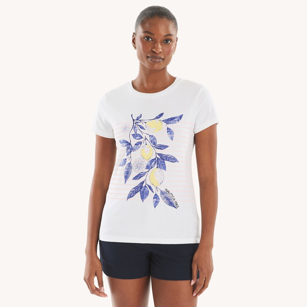 Stripes and Lemon Graphic T-Shirt,Bright White,large