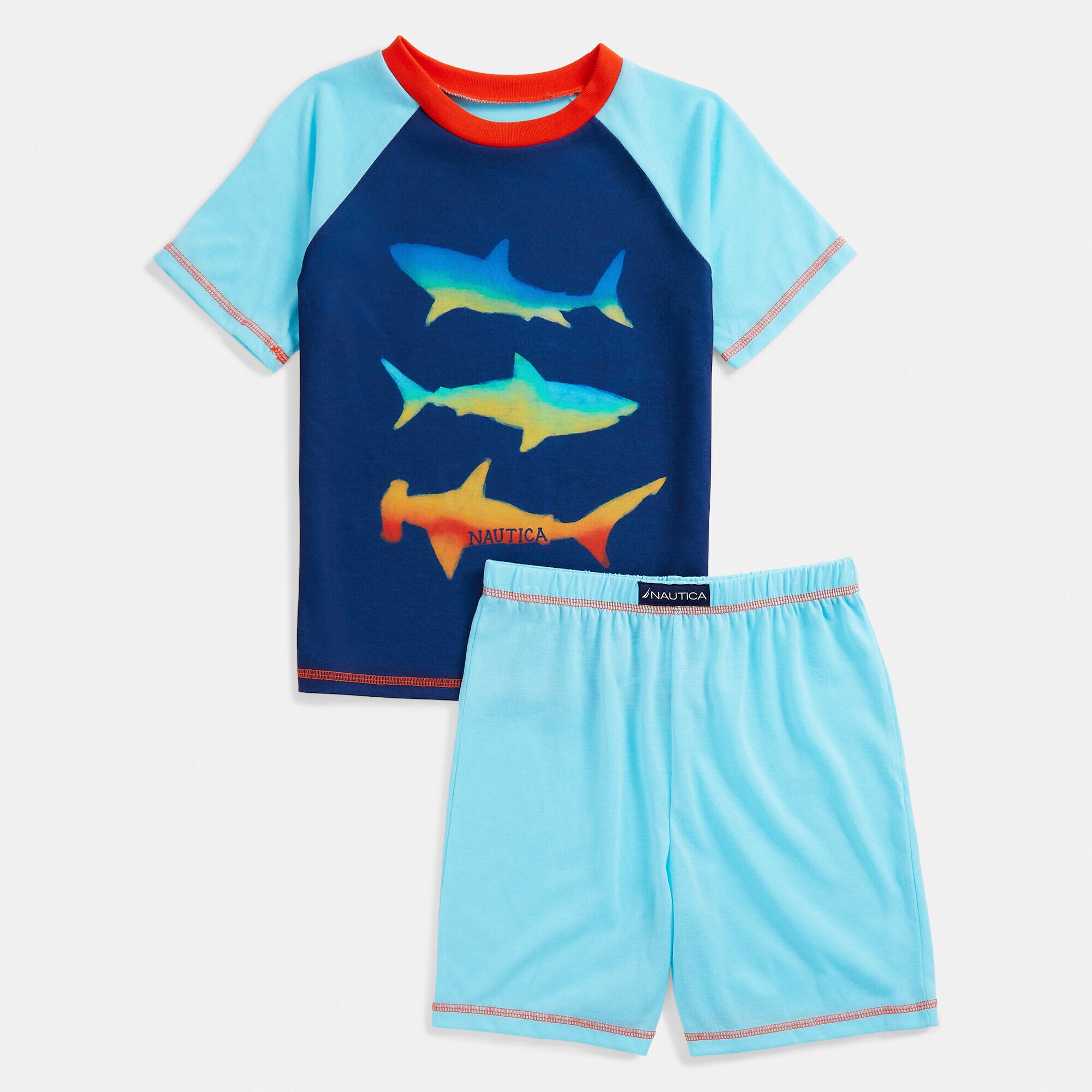 BOY'S SHARK PRINT 2PC SLEEP SHORT SET (8-20),Hawaiian Ocean,large