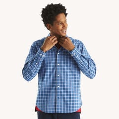 Slim Fit Wrinkle-Resistant Plaid Shirt,Estate Blue,large