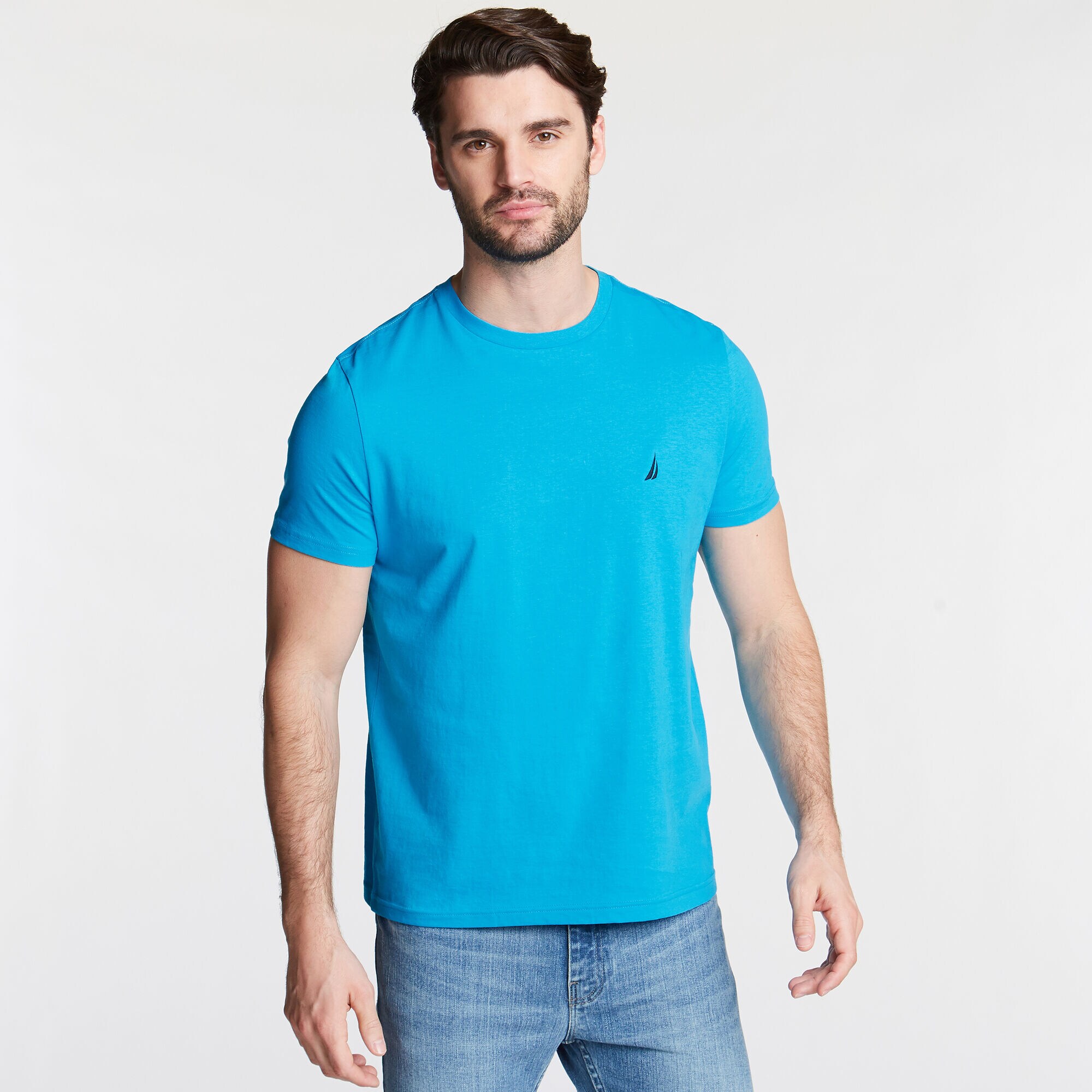 Crewneck Deck T-Shirt,Capri Blue,large
