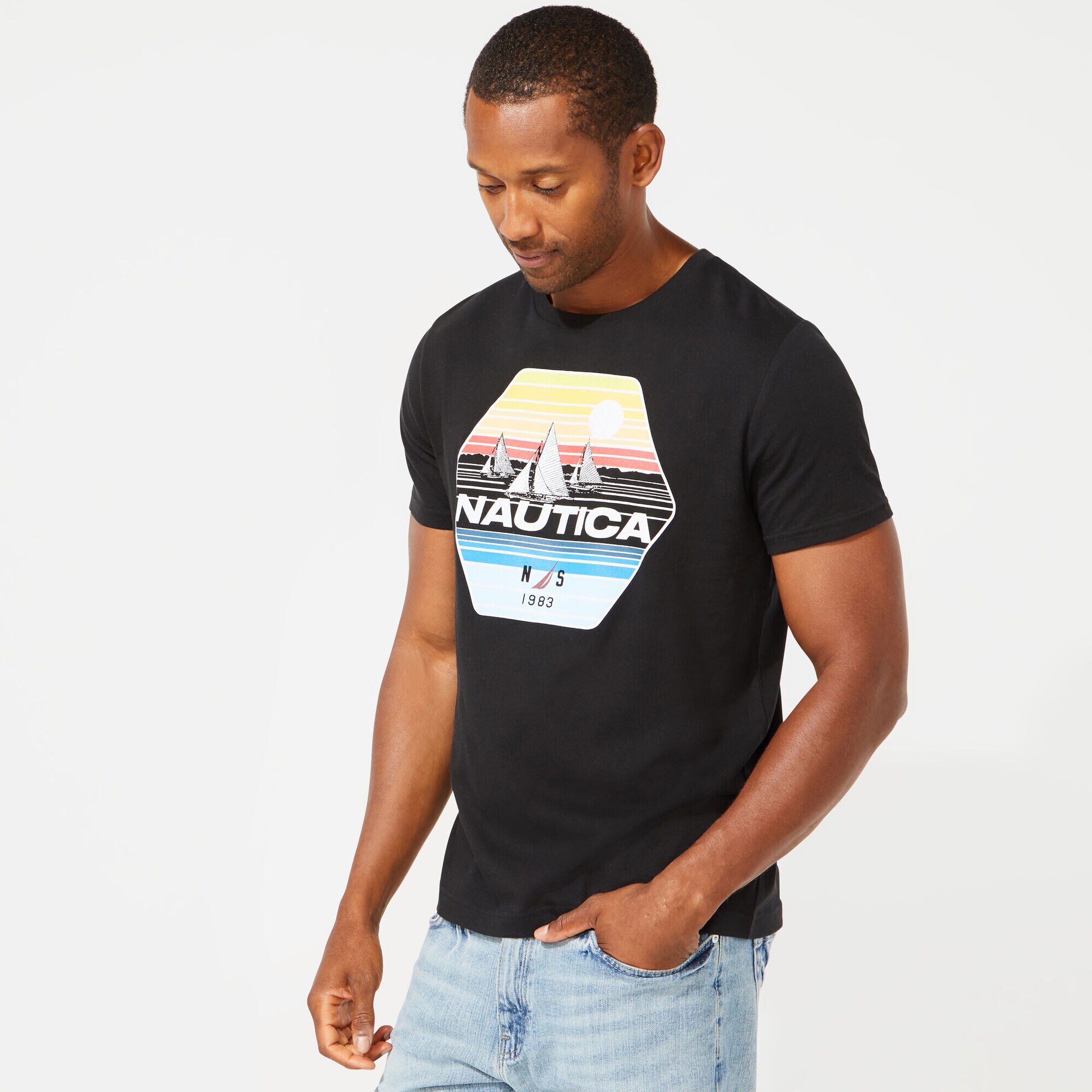 HEXAGON SAILING GRAPHIC T-SHIRT,True Black,large