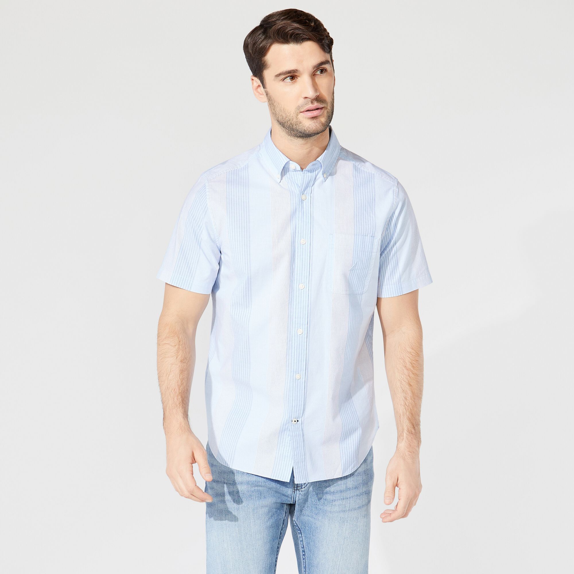 STRIPED SHORT-SLEEVE SHIRT,Varsity Blue Wash,large