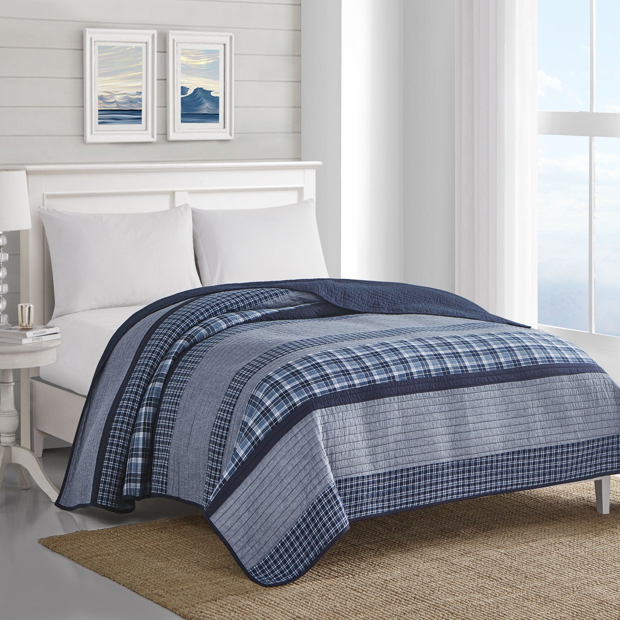 Adelson Twin Quilt,Navy,large