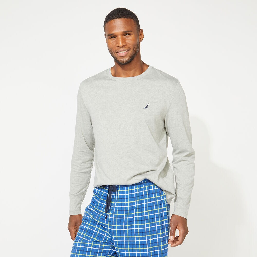 SLIM FIT LONG SLEEVE AND KNIT PANTS PAJAMA SET,Grey Heather,large