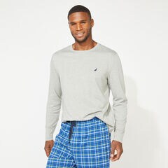 SLIM FIT LONG SLEEVE AND KNIT PANTS PAJAMA SET,Grey Heather,large
