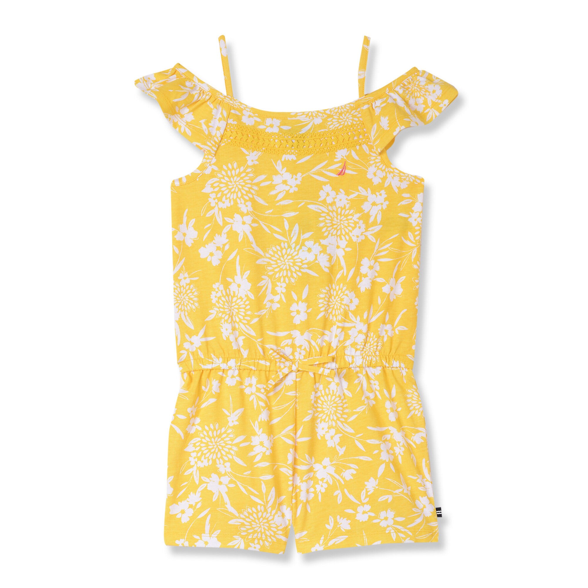 Girls' Floral Off-the-Shoulder Romper,Empire Gold,large