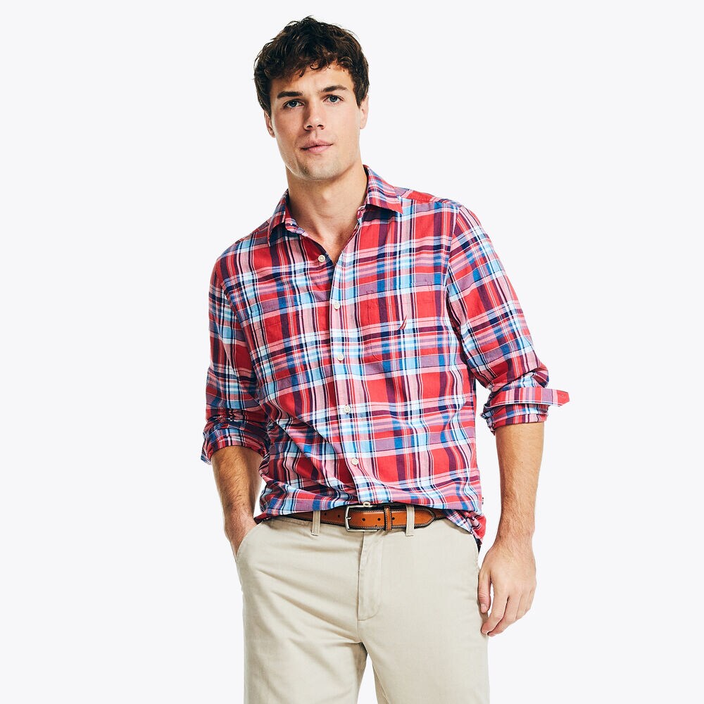 Madras Plaid Shirt,Sailor Red,large