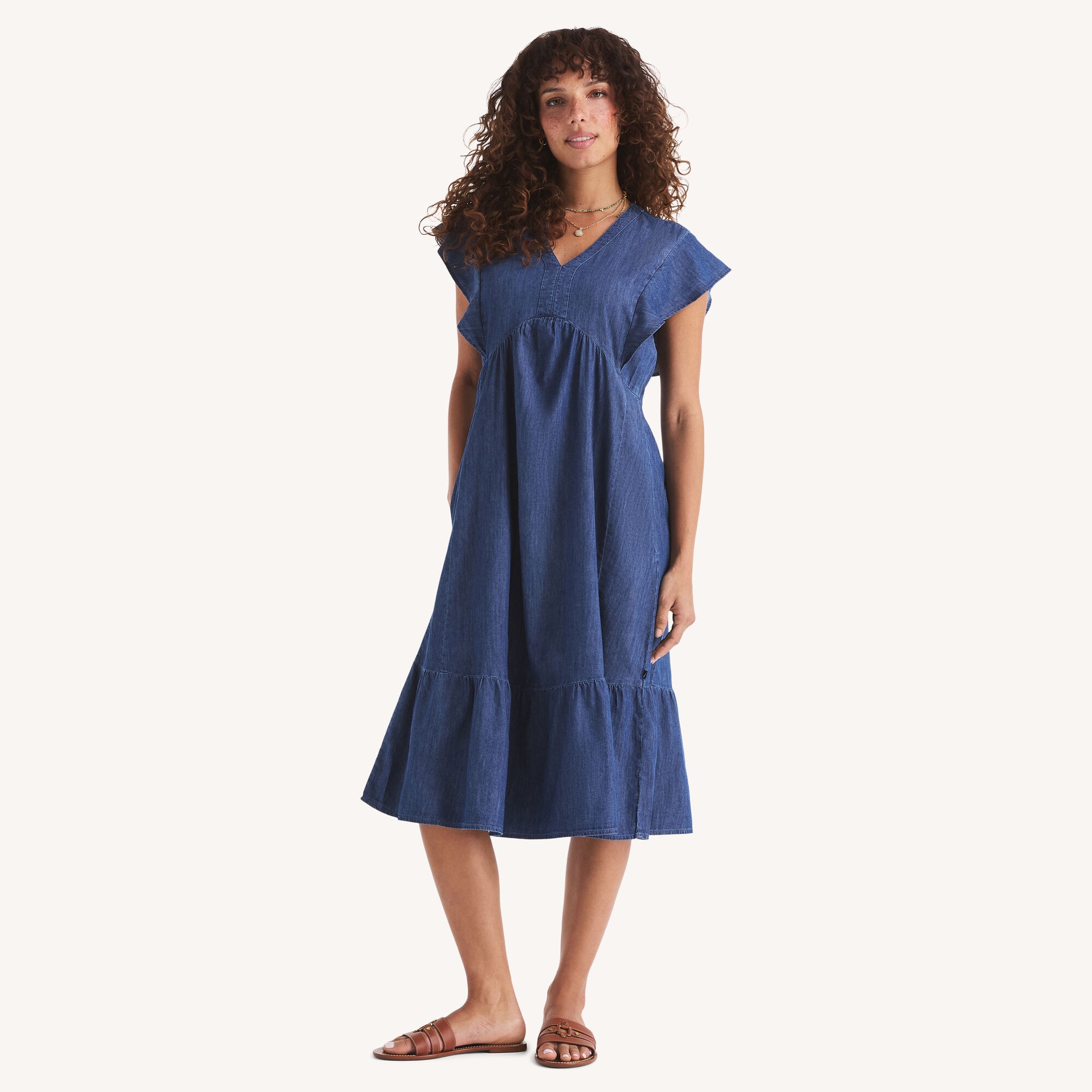 V-Neck Midi Dress,Aquabreeze,large